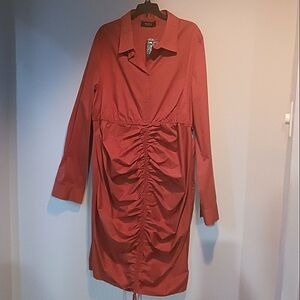 Auburn/Burnt Brown Button Front Midi Dress